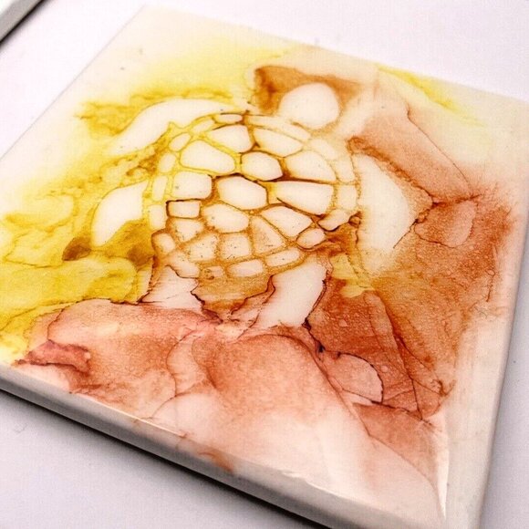 Ceramic Studio Art Alcohol Ink Abstract Summer Tile Coasters Set of 7 4x4 - Picture 5 of 8